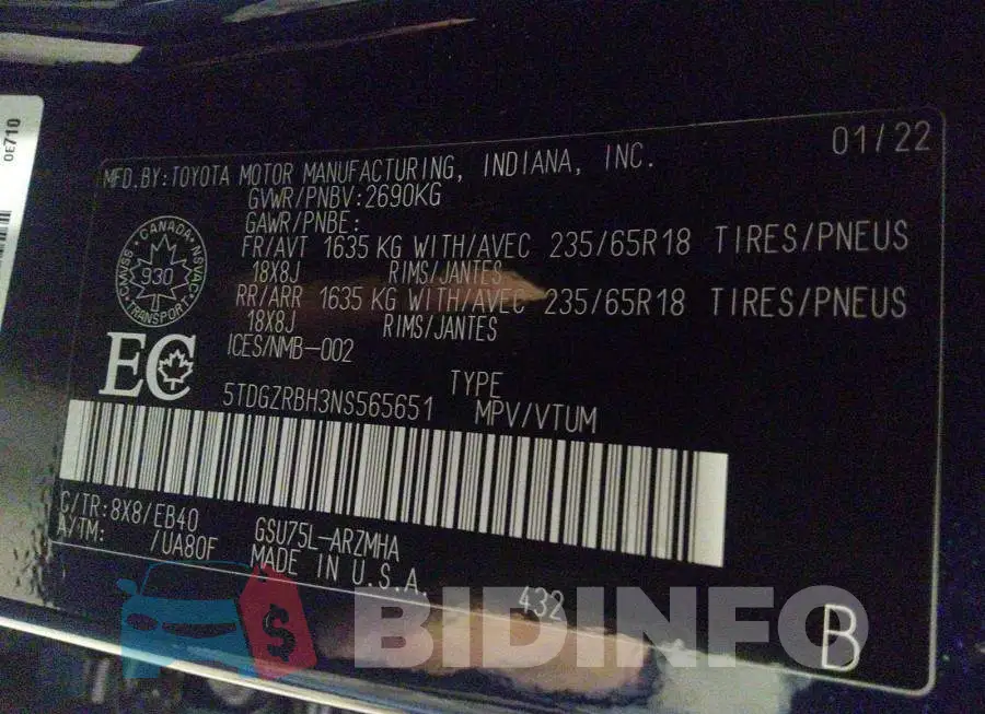 5TDGZRBH3NS565651 Photo# 9