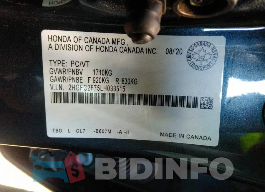 2HGFC2F75LH033515 Photo# 9
