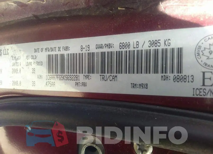 1C6RR7FG5KS692281 Photo# 9