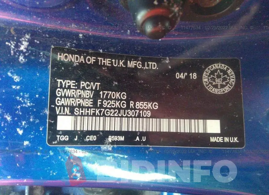 SHHFK7G22JU307109 Photo# 9