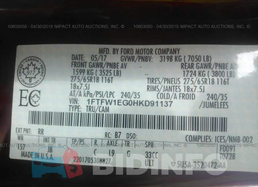 1FTFW1EG0HKD91137 Photo# 9