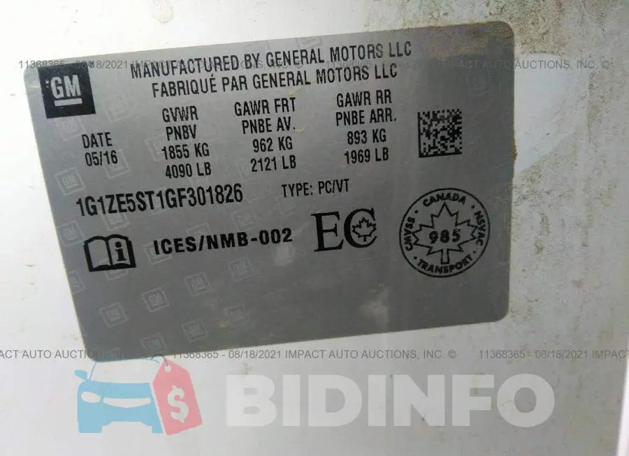 1G1ZE5ST1GF301826 Photo# 9