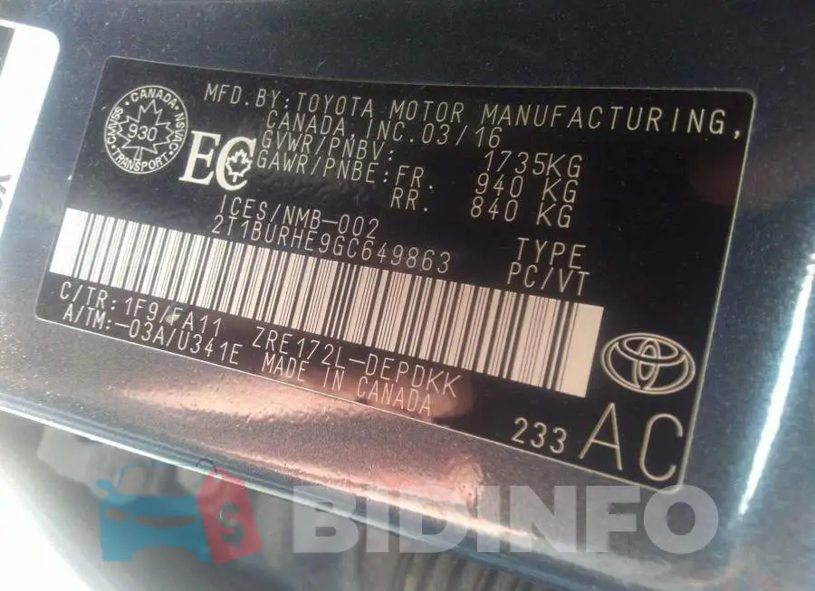 2T1BURHE9GC649863 Photo# 9