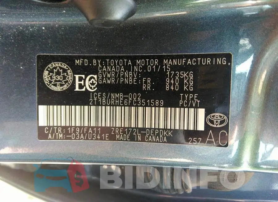 2T1BURHE6FC351589 Photo# 9