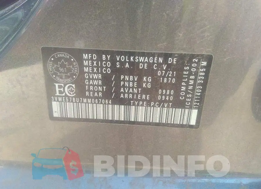 3VWE57BU7MM067064 Photo# 9