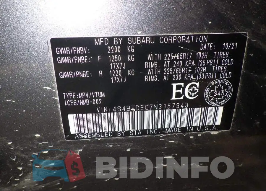 4S4BTDEC7N3157343 Photo# 9