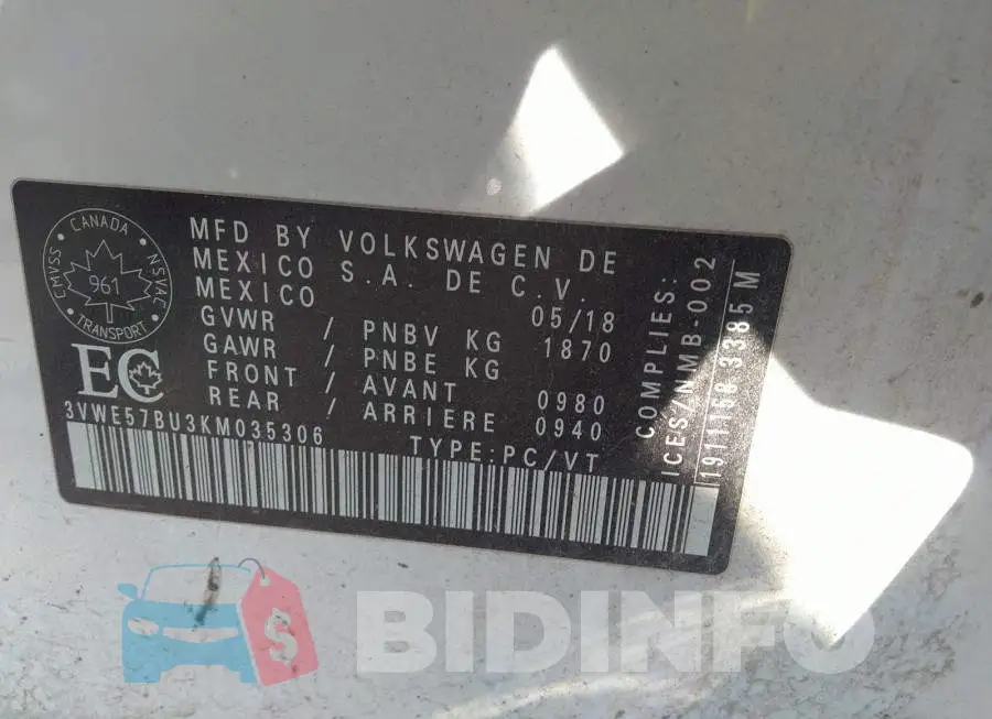 3VWE57BU3KM035306 Photo# 9
