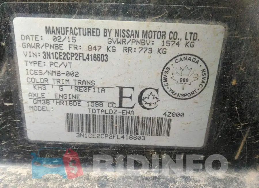 3N1CE2CP2FL416603 Photo# 9