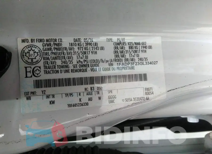 1FADP3F23GL334027 Photo# 9