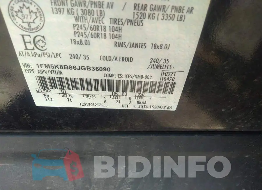 1FM5K8B86JGB36090 Photo# 9