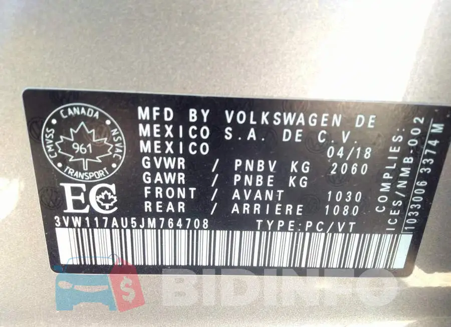 3VW117AU5JM764708 Photo# 9