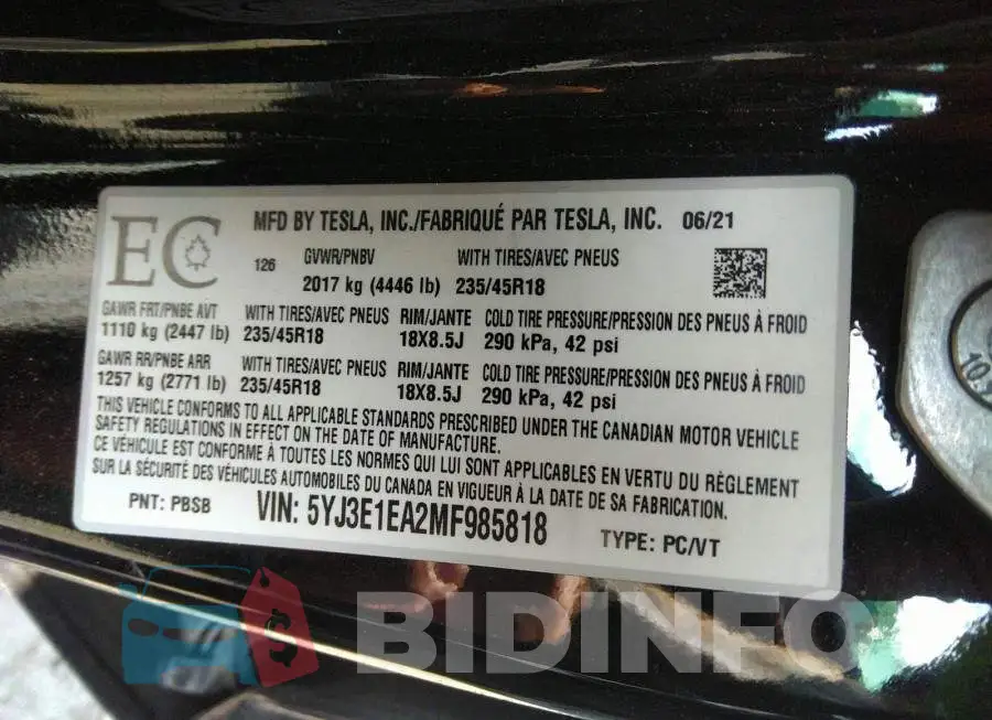 5YJ3E1EA2MF985818 Photo# 9