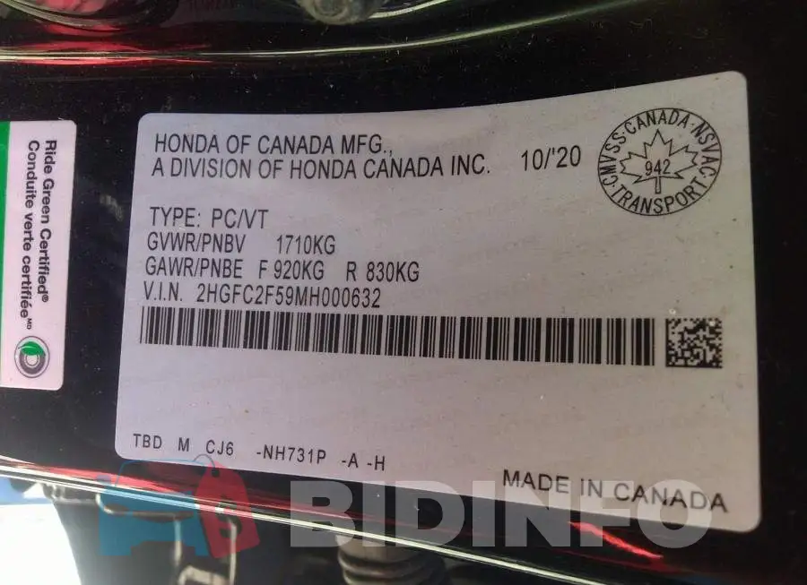 2HGFC2F59MH000632 Photo# 9