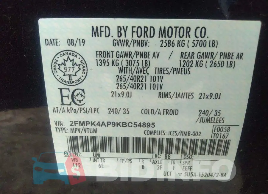 2FMPK4AP9KBC54895 Photo# 9