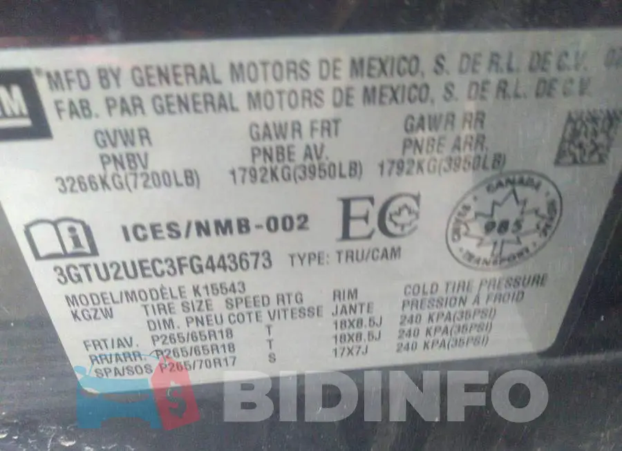 3GTU2UEC3FG443673 Photo# 9