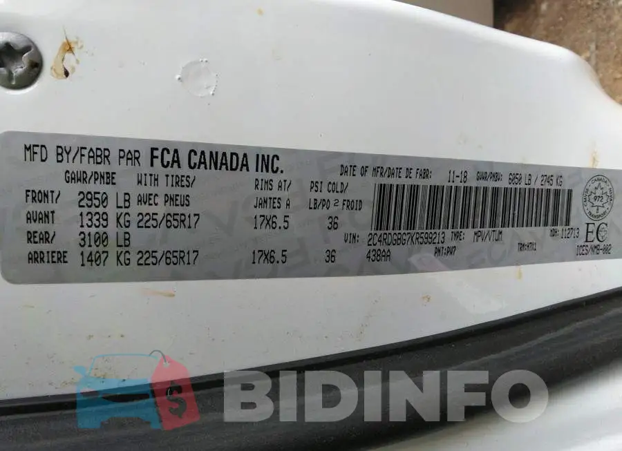 2C4RDGBG7KR599213 Photo# 9