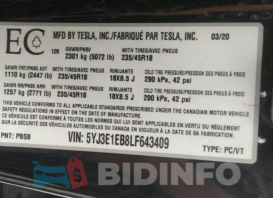5YJ3E1EB8LF643409 Photo# 9