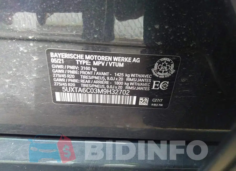 5UXTA6C03M9H32702 Photo# 9