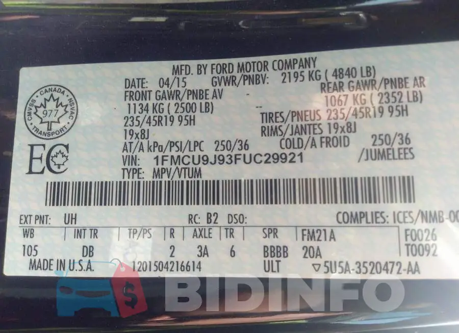 1FMCU9J93FUC29921 Photo# 9