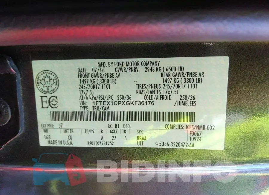 1FTEX1CPXGKF36176 Photo# 9