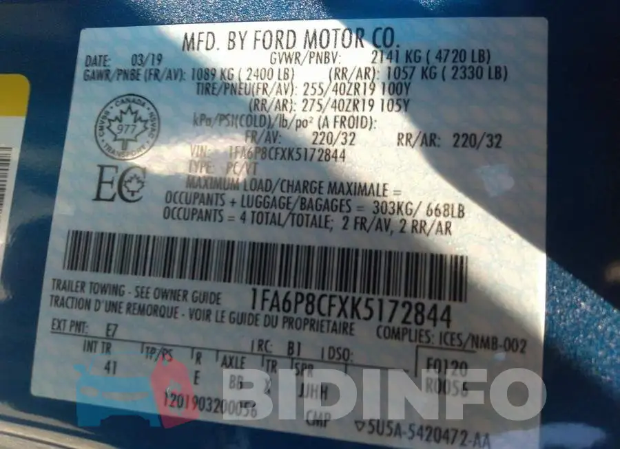 1FA6P8CFXK5172844 Photo# 9
