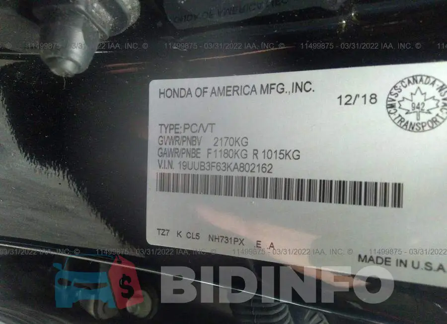 19UUB3F63KA802162 Photo# 9
