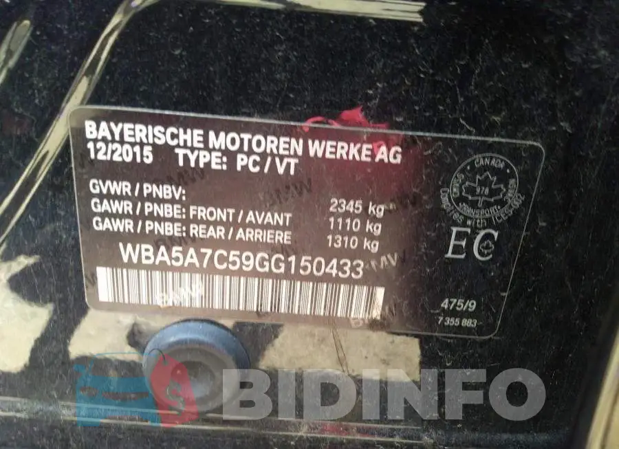 WBA5A7C59GG150433 Photo# 9