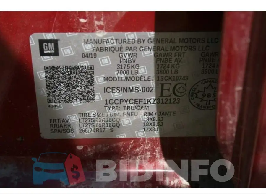 1GCPYCEF1KZ312123 Photo# 9