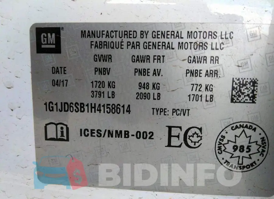 1G1JD6SB1H4158614 Photo# 9