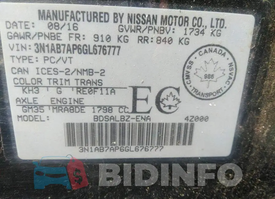 3N1AB7AP6GL676777 Photo# 9