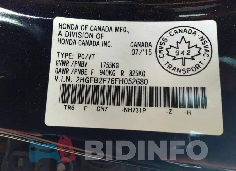 2HGFB2F76FH052680 Photo# 9