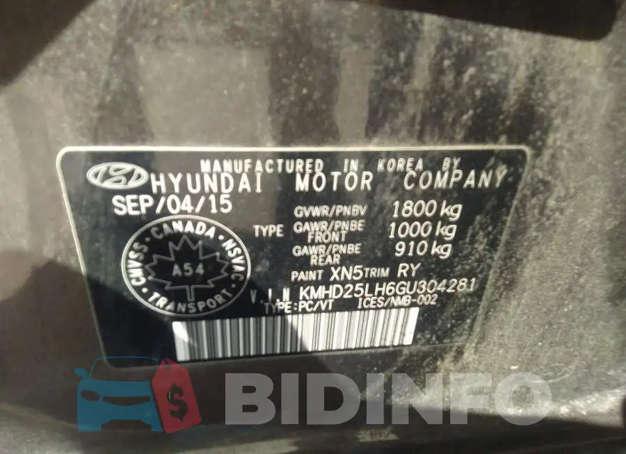 KMHD25LH6GU304281 Photo# 9