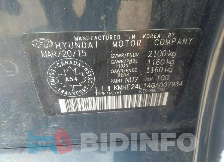 KMHE24L14GA007934 Photo# 9