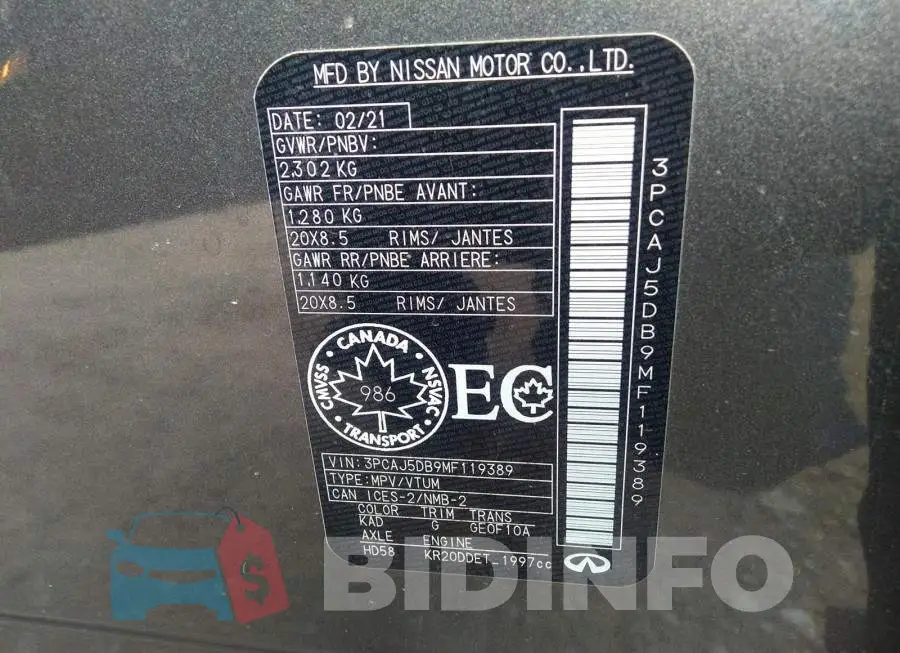 3PCAJ5DB9MF119389 Photo# 9
