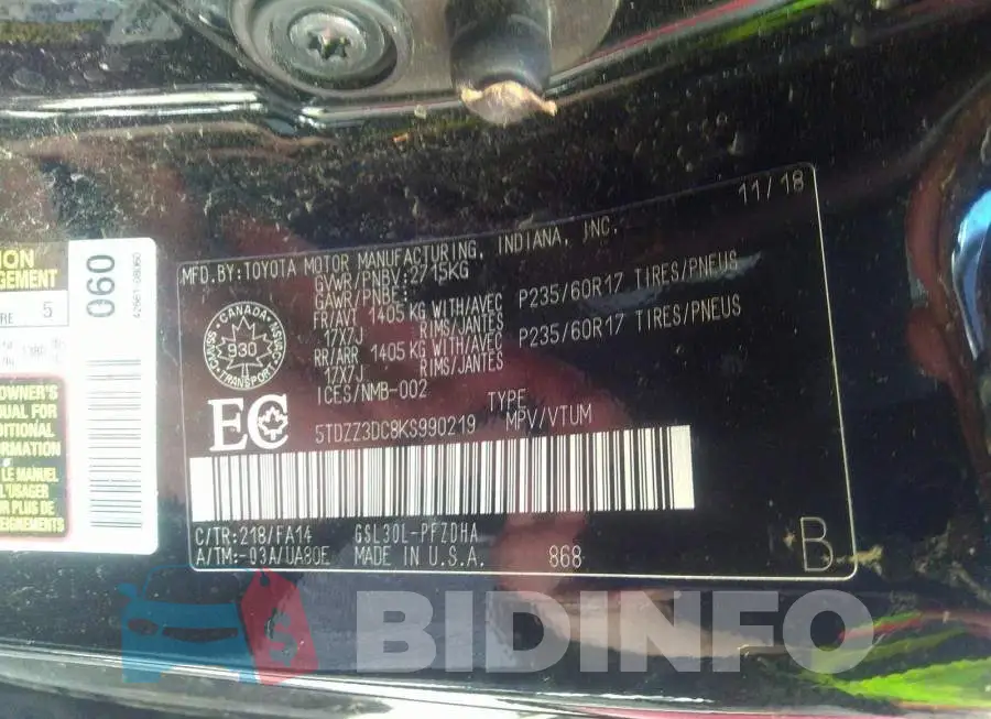 5TDZZ3DC8KS990219 Photo# 9
