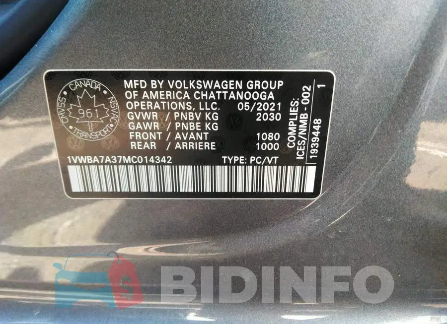 1VWBA7A37MC014342 Photo# 9