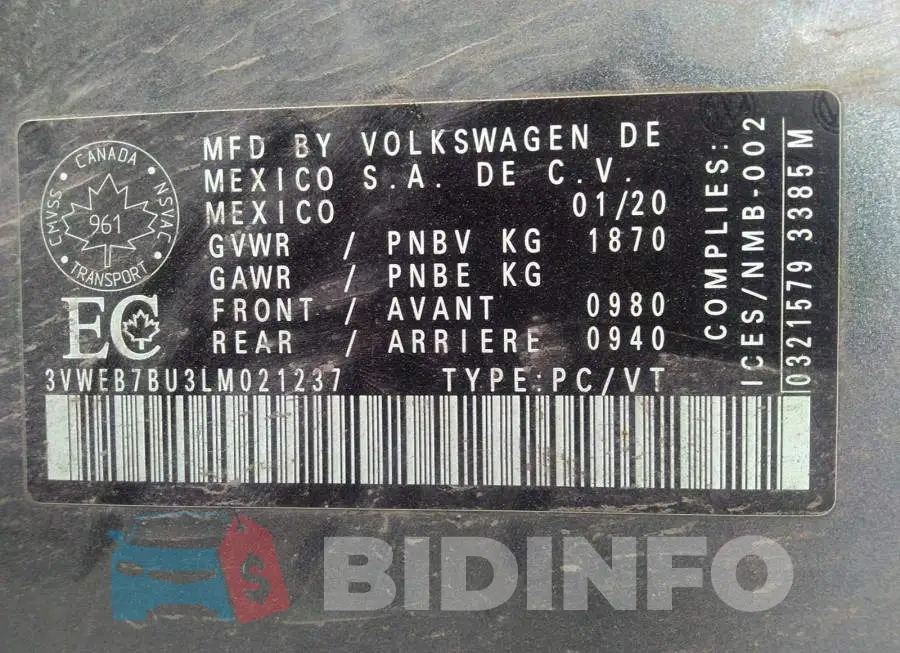 3VWEB7BU3LM021237 Photo# 9