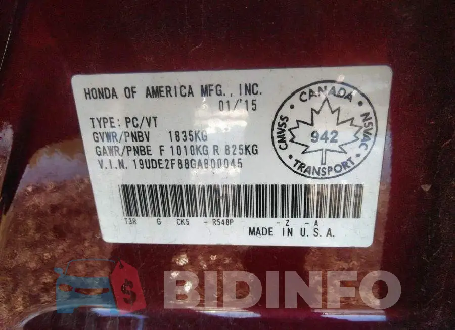 19UDE2F88GA800045 Photo# 9