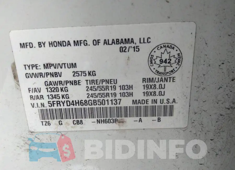 5FRYD4H68GB501137 Photo# 9