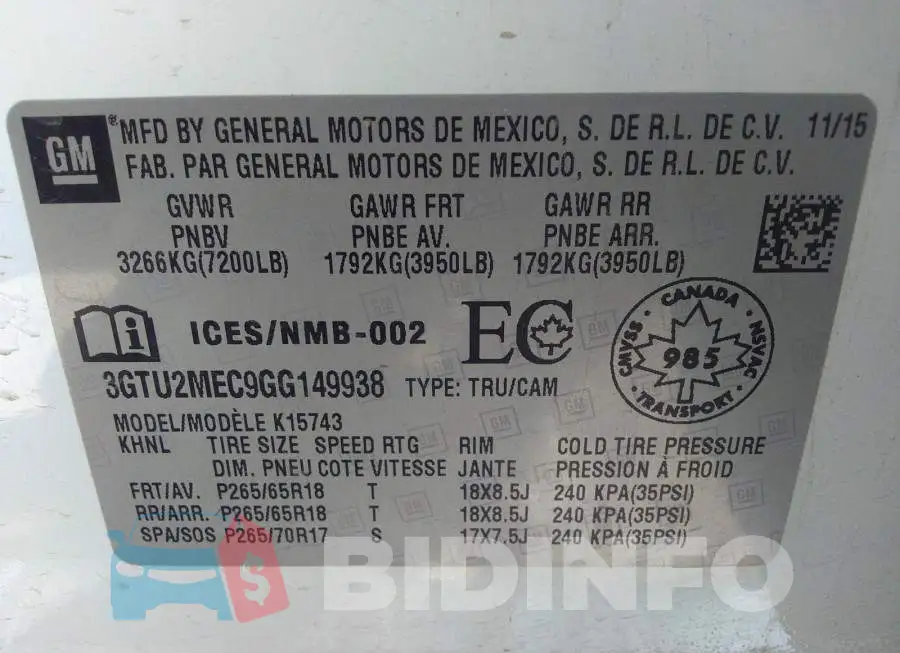 3GTU2MEC9GG149938 Photo# 9