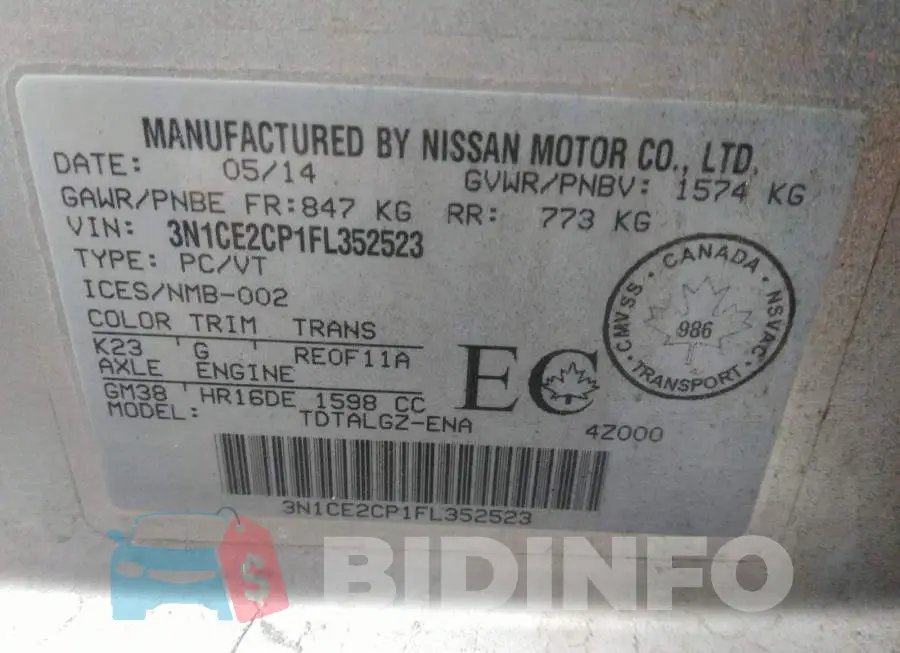 3N1CE2CP1FL352523 Photo# 9