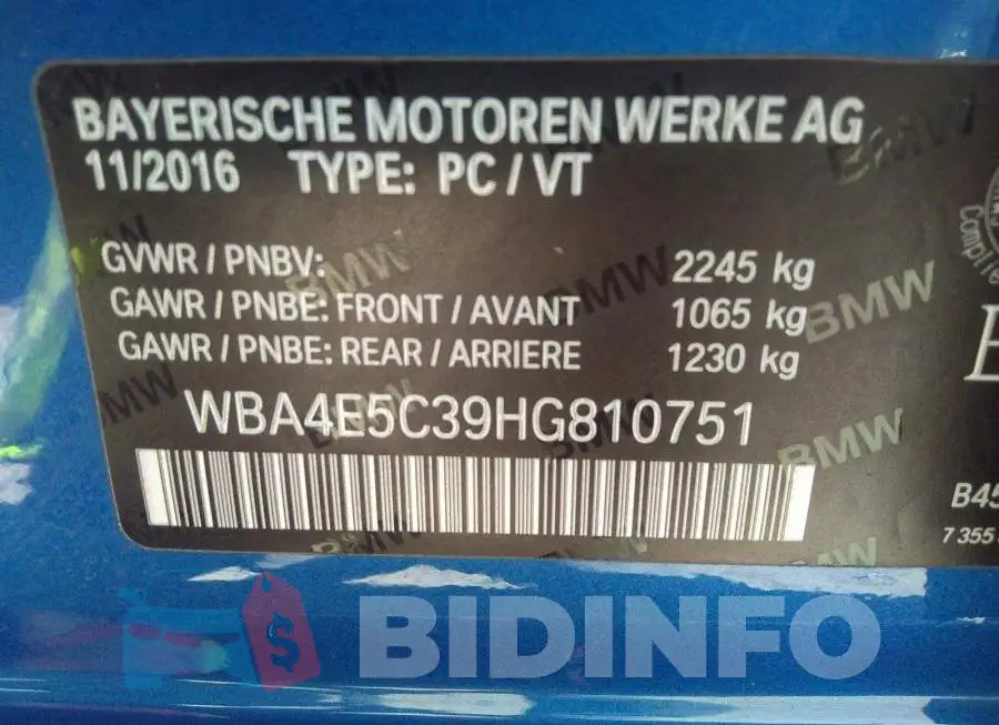 WBA4E5C39HG810751 Photo# 9