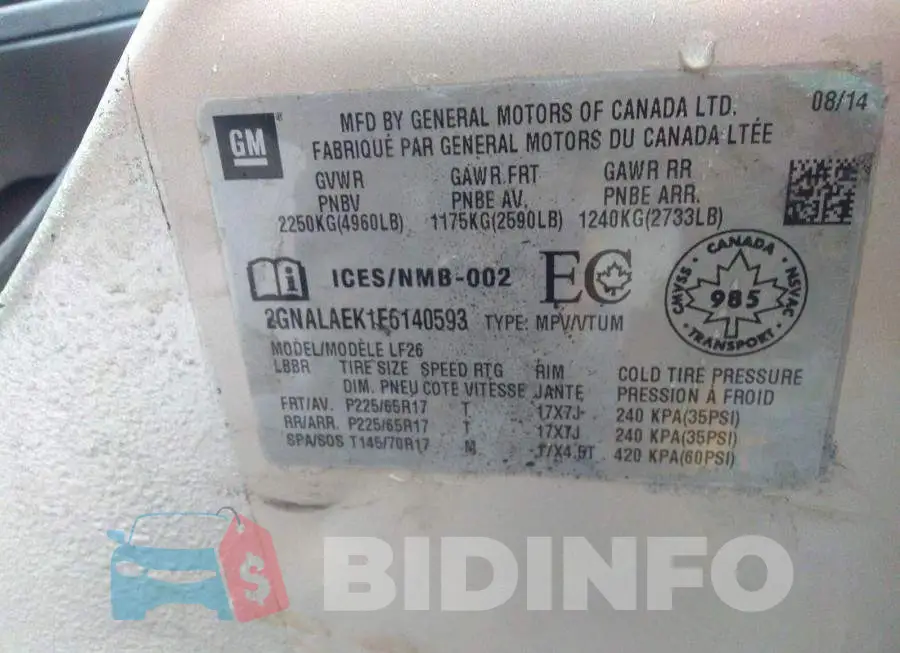 2GNALAEK1F6140593 Photo# 9