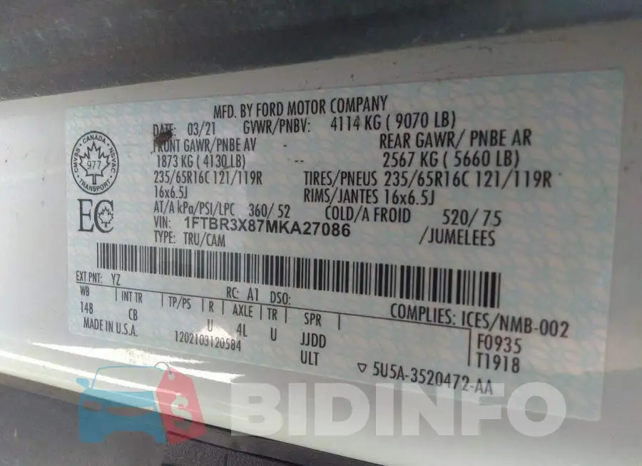 1FTBR3X87MKA27086 Photo# 9