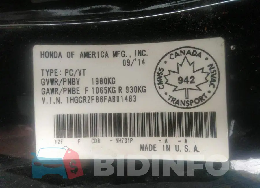 1HGCR2F86FA801483 Photo# 9