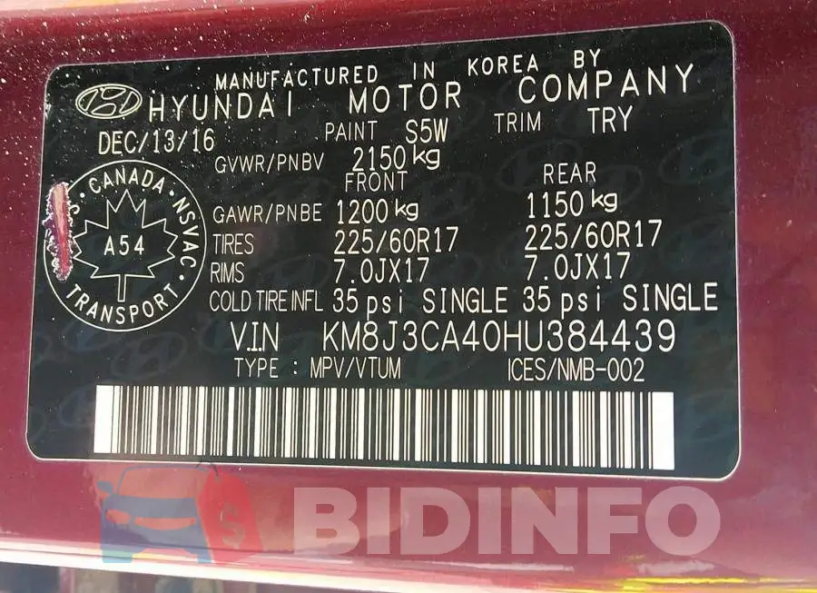 KM8J3CA40HU384439 Photo# 9