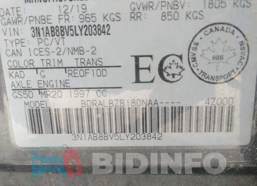 3N1AB8BV5LY203842 Photo# 9