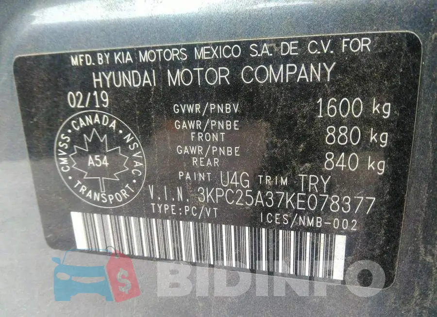 3KPC25A37KE078377 Photo# 9