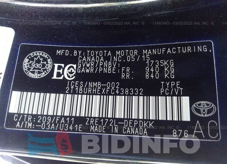 2T1BURHEXFC438332 Photo# 9