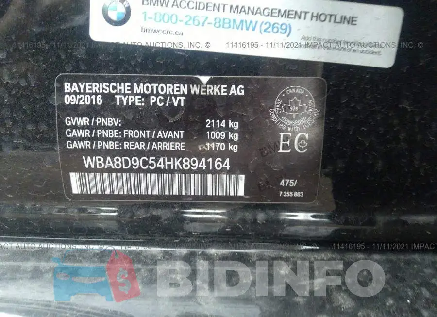 WBA8D9C54HK894164 Photo# 9